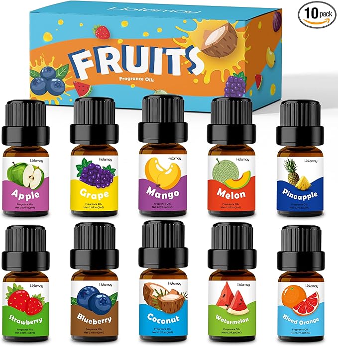 Fruity Fragrance Oil, Holamay Premium Fruit Essential Oils for Diffuser, Candle Soap Making Scents, 10x5ml, Coconut, Straw...