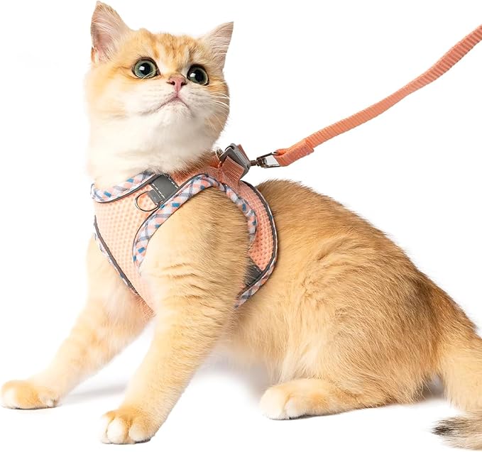 XXS Cat Harness and Leash Set - Breathable Mesh Vest with Reflective Strips, Escape-Proof Harness with No-Choke Design Sec...