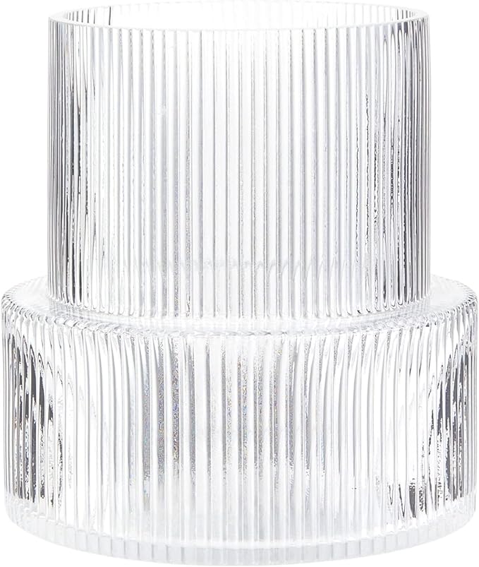 YANWE1 Ribbed Glass Vase, Flower Vase, Fluted Clear Vases for Flowers, Modern Vases for Living Room, Dining Table, Entrywa...