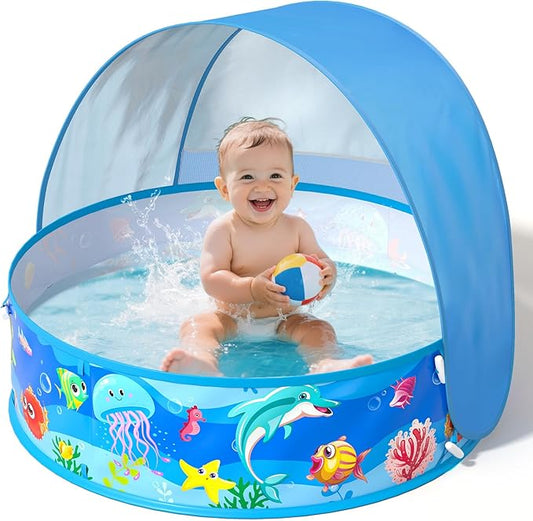 Baby Beach Tent, Pop-Up Above Ground Pool, Foldable Kiddie Pool with Sun Shelter Canopy for Ages 9-48 Months, Toddler Wadi...