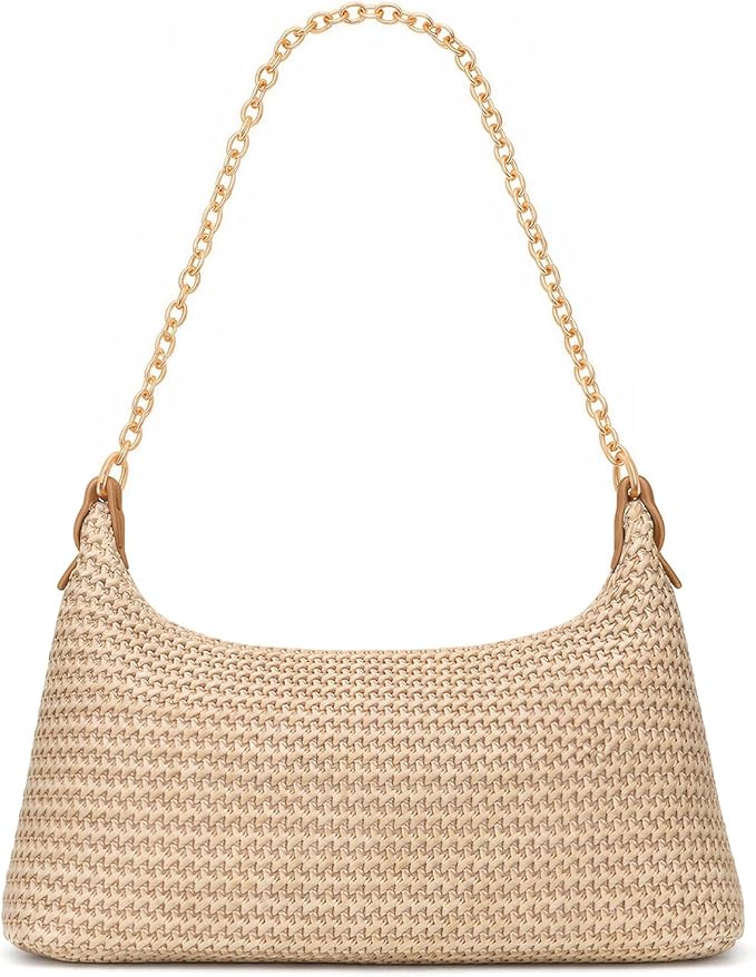 XquiziFit Beach Bags for Women Summer Straw Purse Boho Woven Shoulder Bag Crochet Purse Vacation Tote Handbag