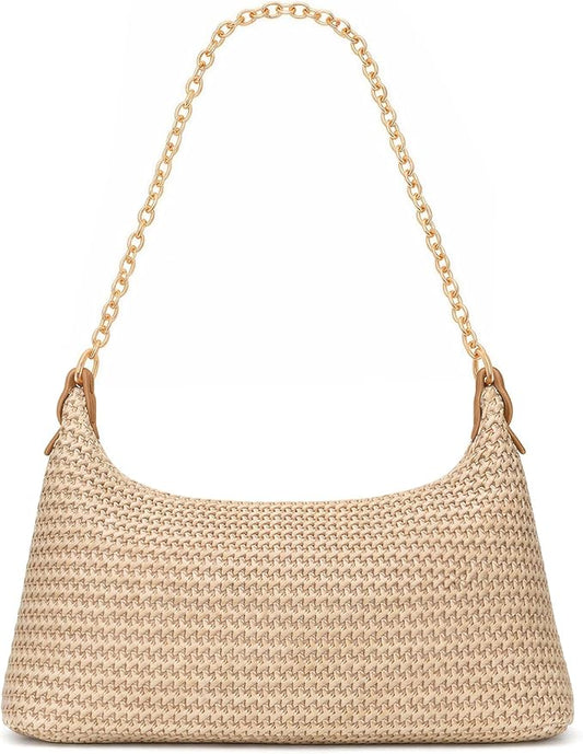 XquiziFit Beach Bags for Women Summer Straw Purse Boho Woven Shoulder Bag Crochet Purse Vacation Tote Handbag