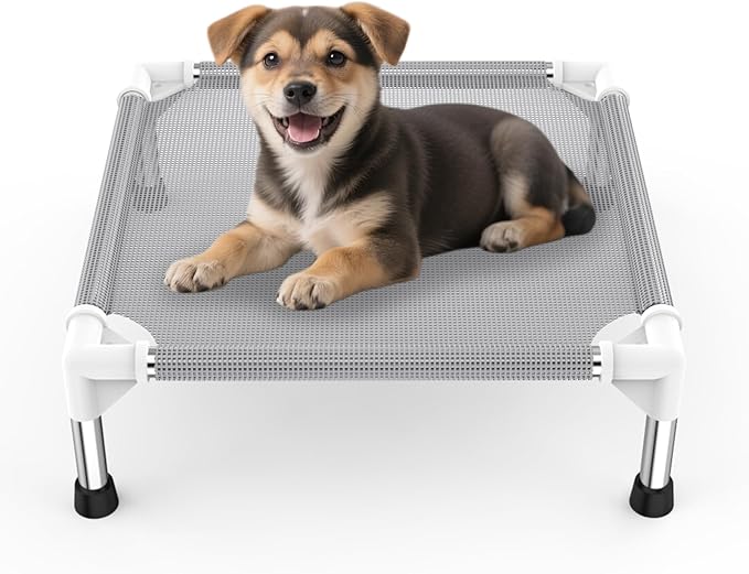 Elevated Dog Bed with Teslin Cooling Fabric - Lightweight Dog Cot for Small Dogs, Waterproof & Washable Breathable Mesh, R...