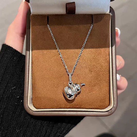 1pc 999 Sterling Silver Diamond Gourd Necklace, Lucky Retro Style, Perfect For Daily Wear And Valentine's Gift