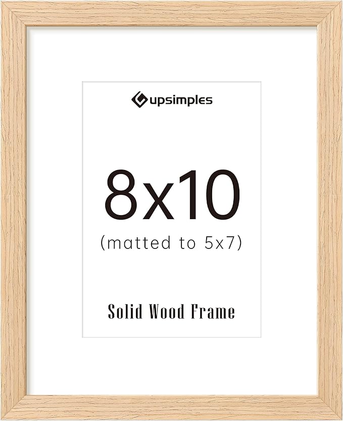 upsimples 8x10 Picture Frame, Natural Solid Wooden Picture Frames, Display 5x7 with Mat or 8 x 10 Without Mat, Wall or Tab...