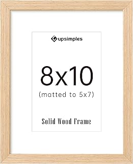 upsimples 8x10 Picture Frame, Natural Solid Wooden Picture Frames, Display 5x7 with Mat or 8 x 10 Without Mat, Wall or Tab...