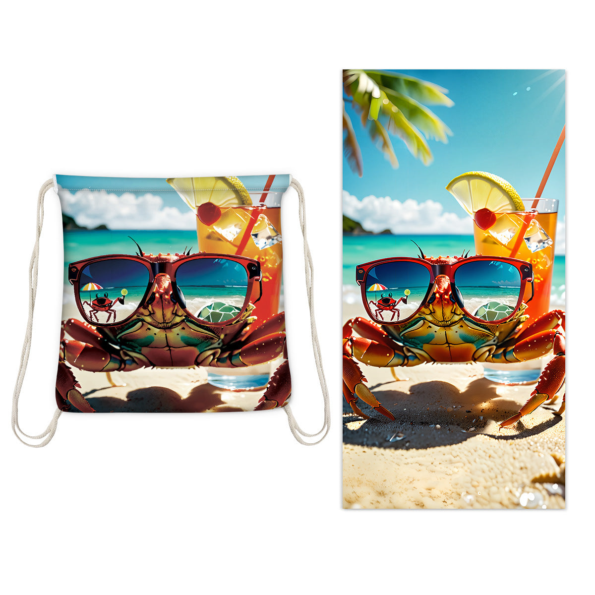 Beach Towel With Integrated Bag Portable Storage Backpack Printed Towel Bath Towel