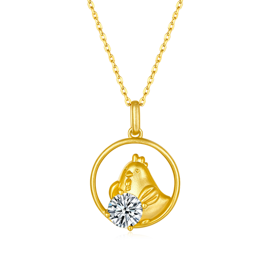 S925 Sterling Silver Gold Plated 1ct D Color VVS1 Moissanite Rooster Zodiac Necklace 4.2g Benmingnian Gift GRA Certified Gift Box