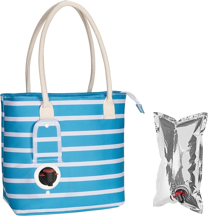 Tirrinia Wine Tote Bag, Beach Cooler for Travel Gift, Drink Purse Travel Bag with Spout for Picnic, BYOB, Party, Dinner, Pool
