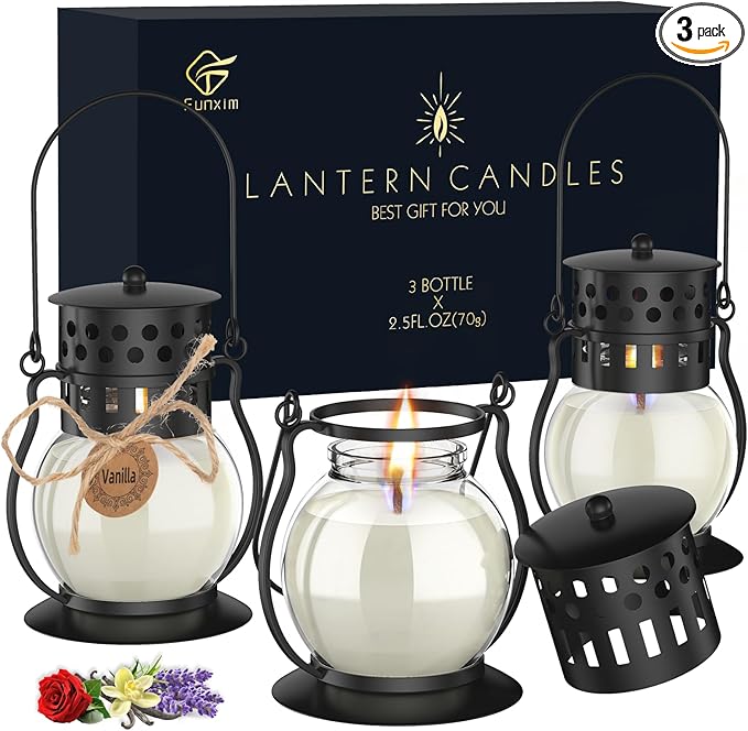 Scented Candles for Home, 3 Pack Retro Lantern Aromatherapy Candles for Home Scented, Lavender Candles Set, Soy Jar Candle...