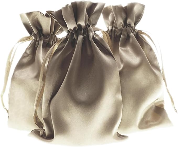 Knitial 50 Pack 3" x 4" Champagne Satin Gift Bags with Drawstring, Mini Jewelry Pouches, Wedding Favor Bags for Baby Showe...