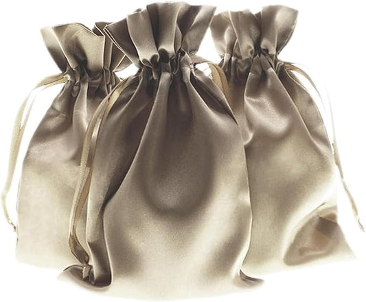 Knitial 50 Pack 3" x 4" Champagne Satin Gift Bags with Drawstring, Mini Jewelry Pouches, Wedding Favor Bags for Baby Showe...
