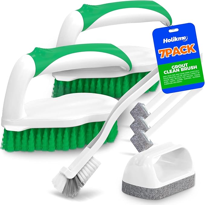 Holikme 7 Pack Deep Cleaning Brush Set, Scrub Pads with Scraper Tip for Pool Walls, Bathroom, Grout, Floor, Bike, Tub, Sho...