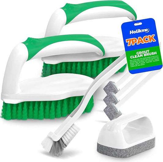 Holikme 7 Pack Deep Cleaning Brush Set, Scrub Pads with Scraper Tip for Pool Walls, Bathroom, Grout, Floor, Bike, Tub, Sho...