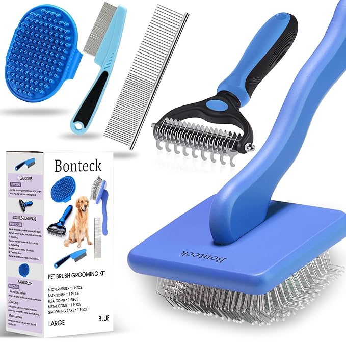 Bonteck Dog Slicker Brush for Dogs Grooming Kit 4PCS | Large Dog Brush for Goldendoodles Poodles Doodles | Long Pin Haired...