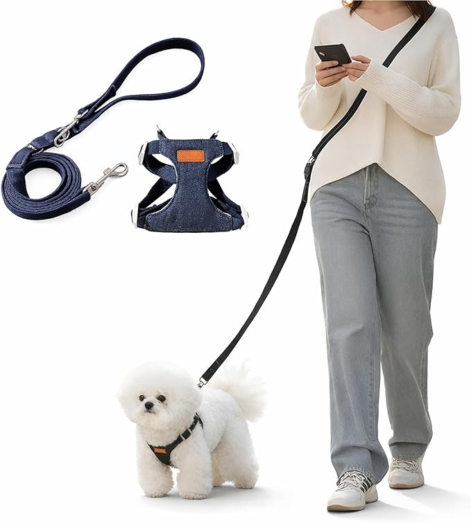 Persevere Hands Free Dog Leash and Harness Set, Adjustable No Pull Puppy Harness, Soft Breathable H-Type Vest for Small Me...