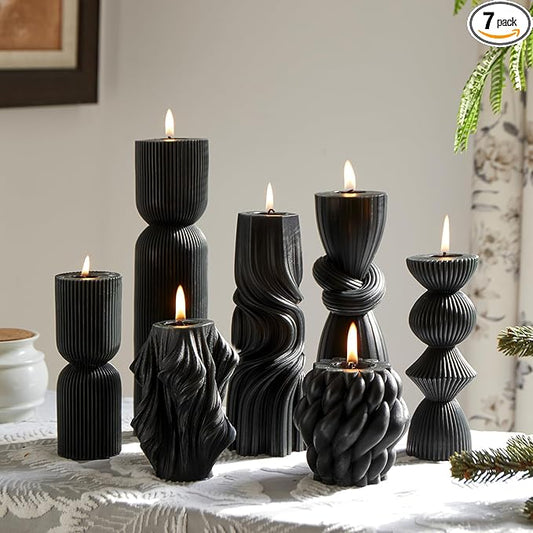7-Pack Pillar Candles - Soy Wax Handmade Ribbed Candles for Home Decor, Housewarming Gift, Shelf & Table Decor - Aesthetic...