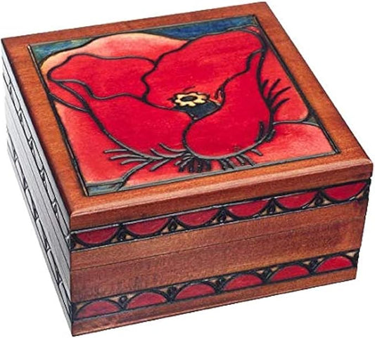 Enchanted World of Boxes Georgia O'Keefe Red Poppy Flower Polish Linden Wood Jewelry Keepsake Box