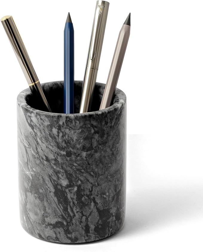 WORHE Pen Holder Stand Italy Natural Premium True Marble Makeup Brush Holders, Tableware Organizer Desk Pencil Cup for Hom...