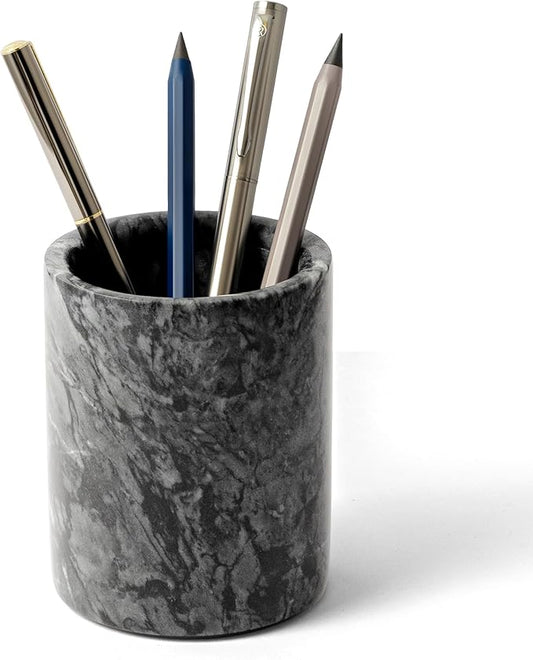 WORHE Pen Holder Stand Italy Natural Premium True Marble Makeup Brush Holders, Tableware Organizer Desk Pencil Cup for Hom...