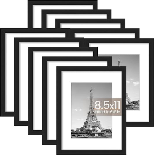 upsimples 8.5x11 Picture Frame Set of 10, Display Pictures 6x8 with Mat or 8.5x11 Without, Multi Photo Frames Collage for ...