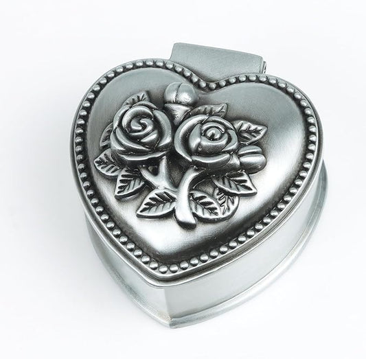 Vintage Metal Trinket Jewelry Box, Small Heart Shape Jewelry Organizer Rose Flower Sunflower Antique Treasure Chest Ring H...