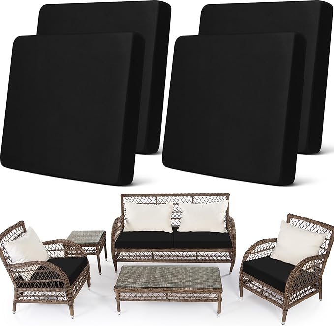 Newwiee Set of 4 Stretch Patio Cushion Covers Sofa Couch Seat Chair Slipcovers Cushion Cover Replacement Furniture Protect...