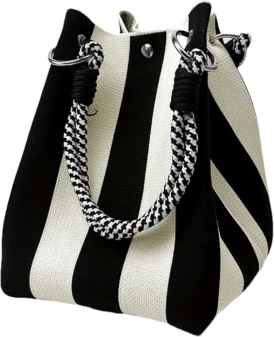 Anopo Knit Bucket Bag Small Tote Purse for Women Wristlet Handbag with Magnetic Closure Detachable Handle 5.9"*8.3"