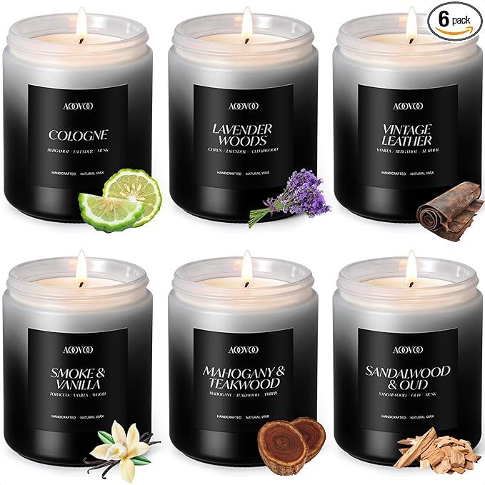 AOOVOO Scented Candles Set - 6 Pack Men Candles for Home Scented, 42 oz Soy Wax, 300 Hour Long Lasting Candle, Soy Candle ...