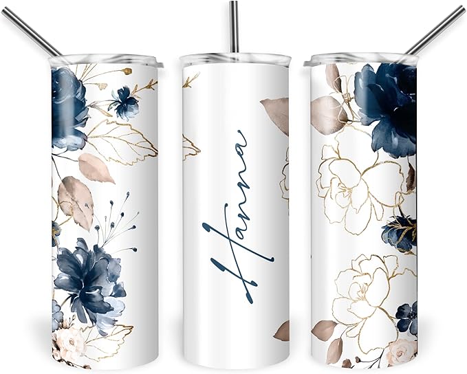 Personalized Rose Floral Tumbler with Name - 20oz or 30oz Insulated Travel Mug - Custom Gift for Her, Mom, Bridesmaid