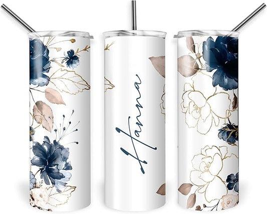 Personalized Rose Floral Tumbler with Name - 20oz or 30oz Insulated Travel Mug - Custom Gift for Her, Mom, Bridesmaid