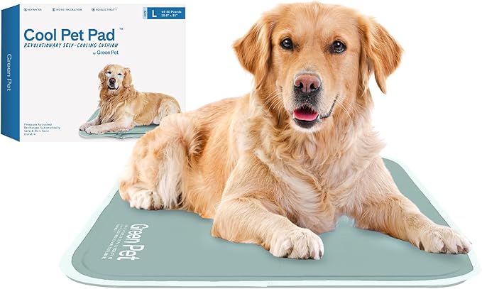 The Green Pet Shop Cool Pet Pad - Large, Sage Grey - Self-Cooling, Pressure Activated Mat for Dogs & Cats from 46-80 lbs -...
