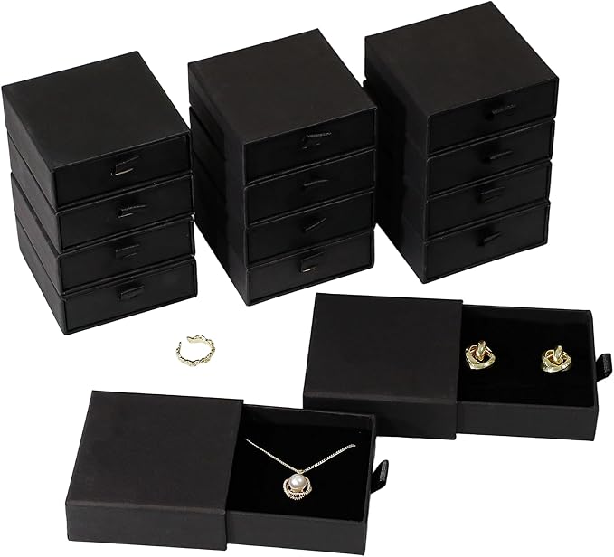 40Pcs Black Small Jewelry Boxes 3.54×3.54×1.26in Cardboard Jewelry Gift Boxes Jewelry Packaging for Small Business for Nec...