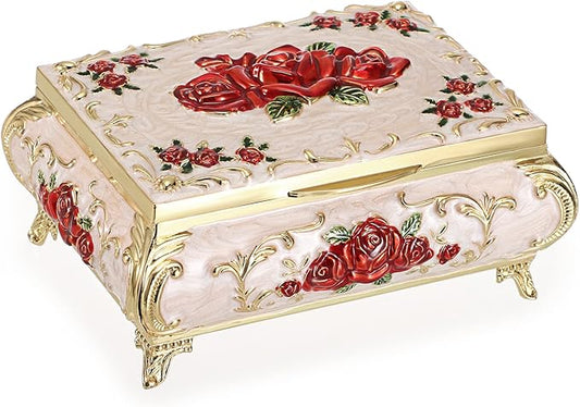 Hipiwe Metal Decorative Jewelry Box Vintage Treasure Chest Case Ornate Trinket Organizer Earrings Necklace Bracelet Storag...