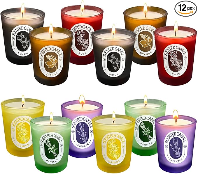 Scented Candles Gift Set of 12 Pack, Glass Jar Candles for 6 Scented, Long Lasting Soy Wax Aromatherapy Candle Set, Best G...