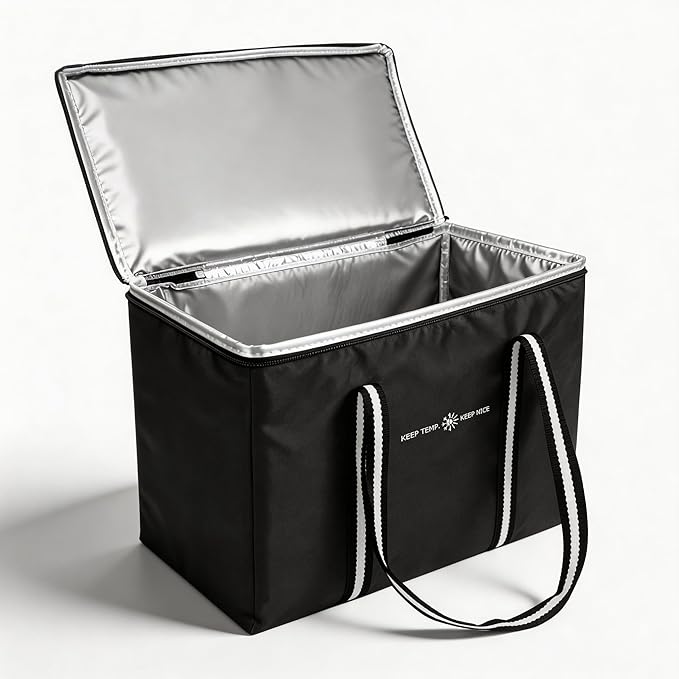 Insulated Food Delivery Bag, Large Durable Reusable Shopping Grocery Bag with Zipper – Foldable Thermal Cooler Bag for Hot...