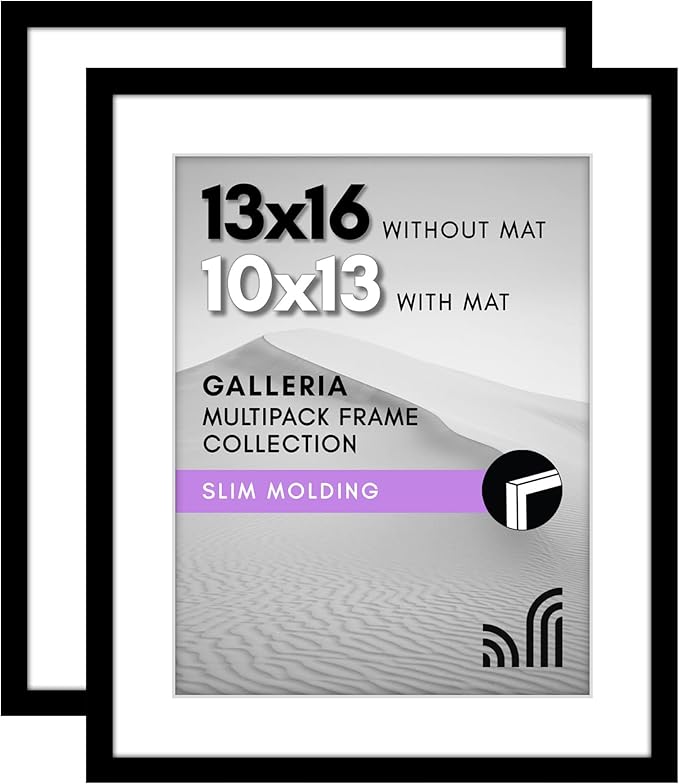 Americanflat 13x16 Picture Frame with Polished Plexiglass - Set of 2 - Use as 10x13 Frame with Mat or Display 13x16 Photo ...