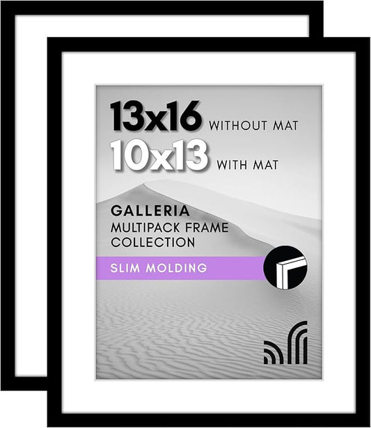 Americanflat 13x16 Picture Frame with Polished Plexiglass - Set of 2 - Use as 10x13 Frame with Mat or Display 13x16 Photo ...