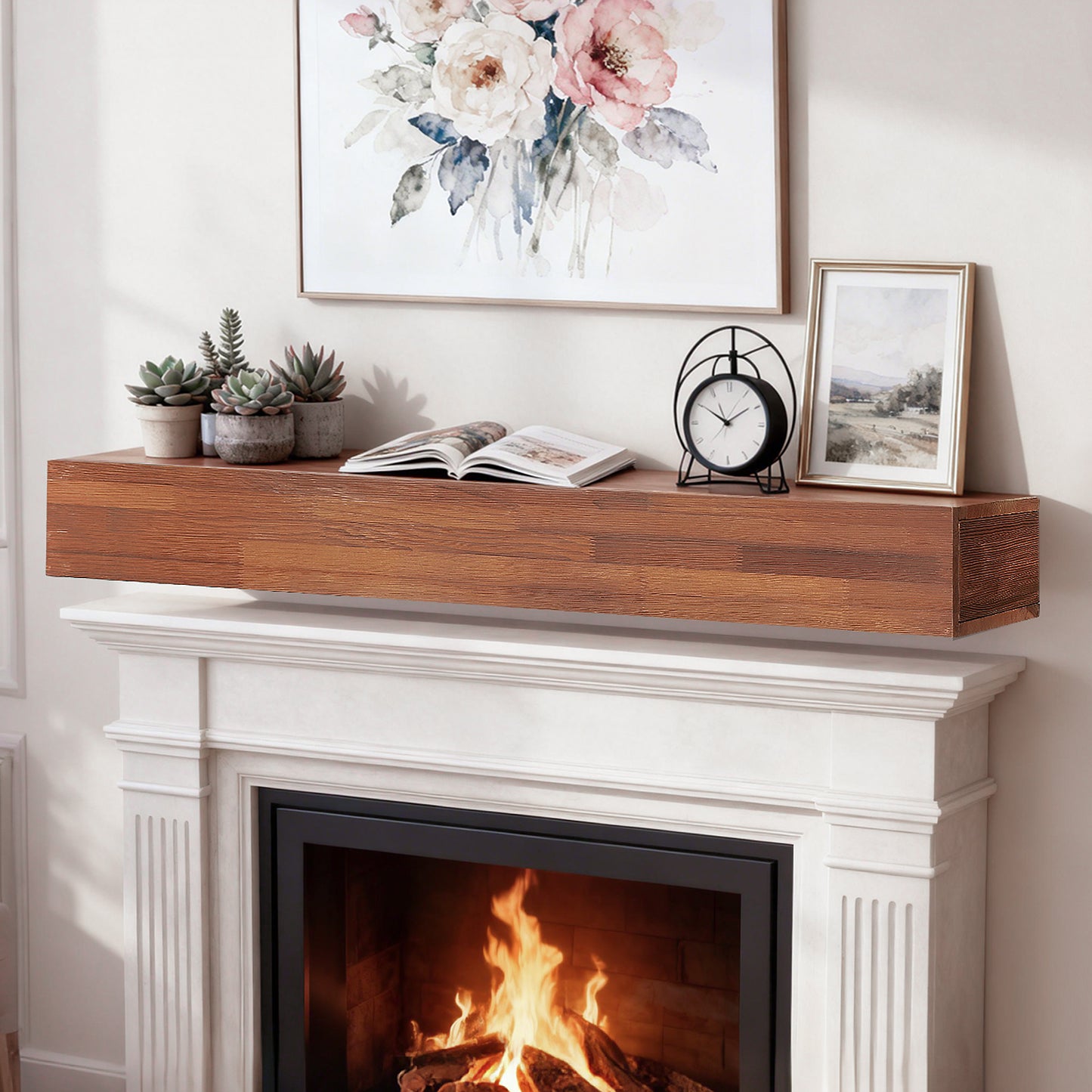 48  Rustic Wood Fireplace Mantel , Wall-Mounted & Floating Shelf For Home Decor