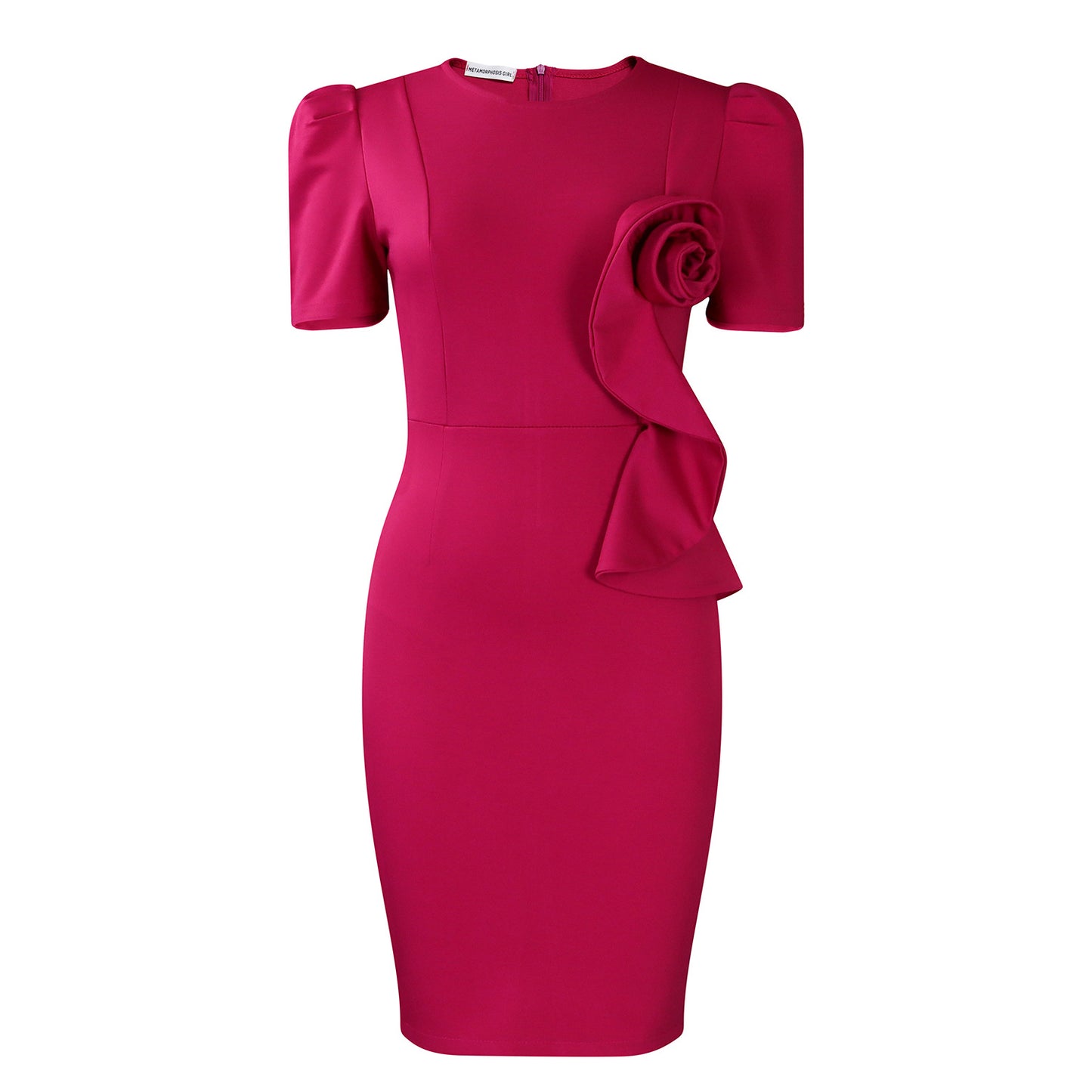 Fashion Elegant Body-hugging Lace Hem Solid Color Short Sleeve Dress