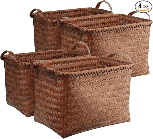 BROWNLILY Handwoven Clothes Basket Laundry Hampers Large Wicker Storage Baskets for Shelves Blankets Closet Storage Bins C...