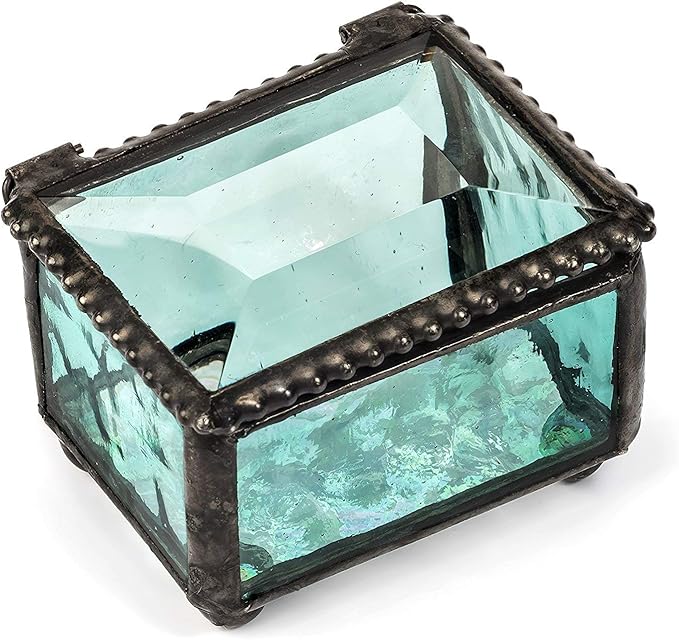Turquoise Blue Stained Glass Ring Box Small Jewelry Trinket - J Devlin Box 325-3
