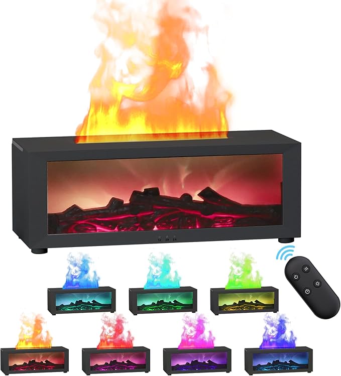 Essential Oil Diffuser Flame Colorful Water Vapor Fireplace Diffusers Fire Humidifier for Aromatherapy Aroma Therapy Machi...