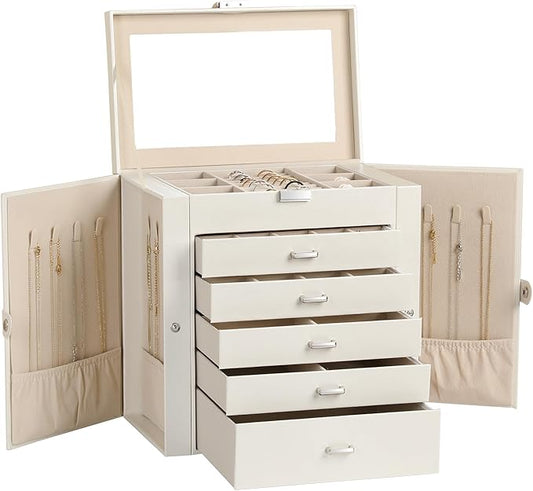 Frebeauty Large Jewelry Box,6-Tier PU Leather Jewelry Organizer,Multi-functional Storage Case with Mirror,Accessories Hold...