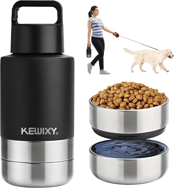 KEWIXY Insulated Dog Travel Water Bottle with Detachable Bowls, 3 in 1 Portable Dog Water Bottle Dispenser, Dog Accessorie...