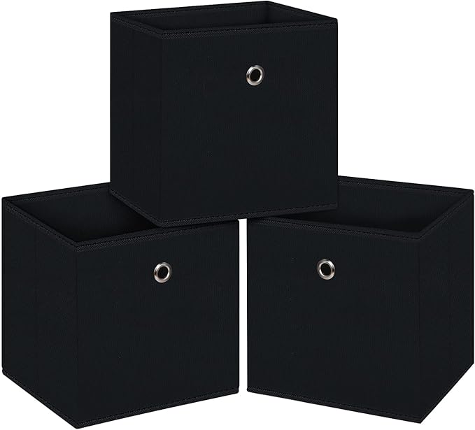 NieEnjoy Black Foldable Storage Cubes Bins ,11 Inch Cloth Storage Cube Fabric Storage Box Cubes Organizer Baskets with Han...