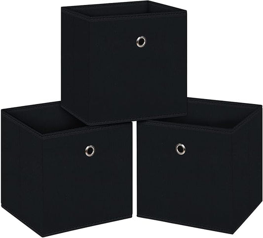 NieEnjoy Black Foldable Storage Cubes Bins ,11 Inch Cloth Storage Cube Fabric Storage Box Cubes Organizer Baskets with Han...