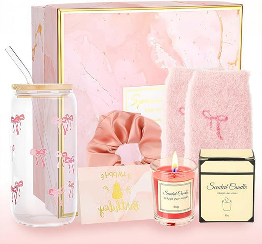 Ovveroche Birthday Gifts for Women, 6 Pcs Pink Birthday Gift Box Set for Women Self Care Mom Sister Wife Girlfriend Daught...