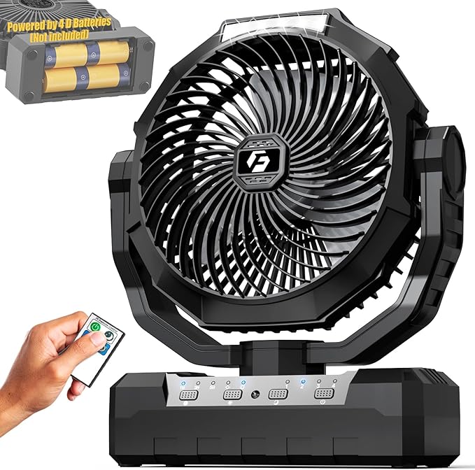 Wavmill Battery Operated Fan [200H Max], 2 in 1 D-Cell Battery & USB Powered Fans, Portable Camping Fan with 4 Speeds, Lig...