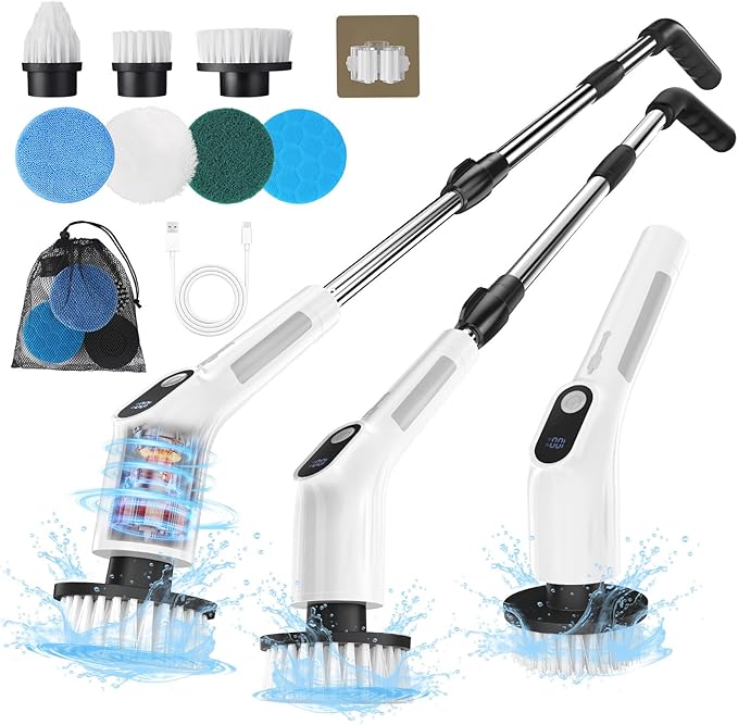 Electric Spin Scrubber for Cleaning - Upgraded Cordless Cleaning Brush Scrubber - IPX7 Waterproof Power Scrubber with 7 Br...